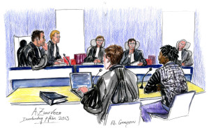 S. in de rechtbank (tekening: Annet Zuurveen)